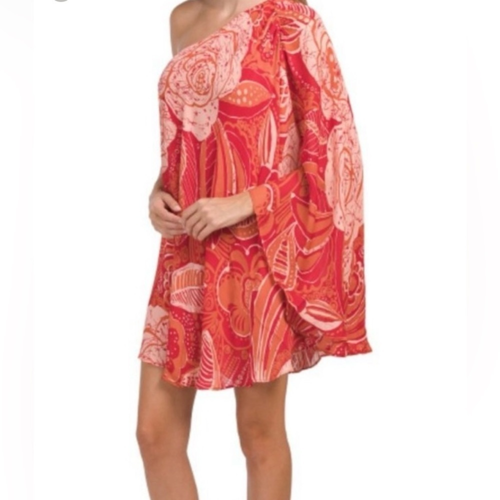 Nwt Flora Bea Nyc Red Evan One Shoulder Mini Dress Size Small